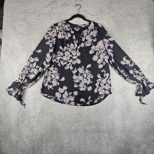 Jasmine & Juliana Top‎ Womens M Long Sleeve Paisley Floral Black Boho Sheer